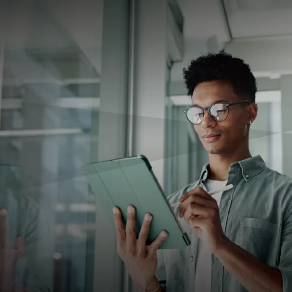 Young man working on a tablet