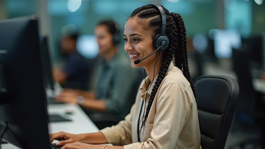 Associate wearing a headset