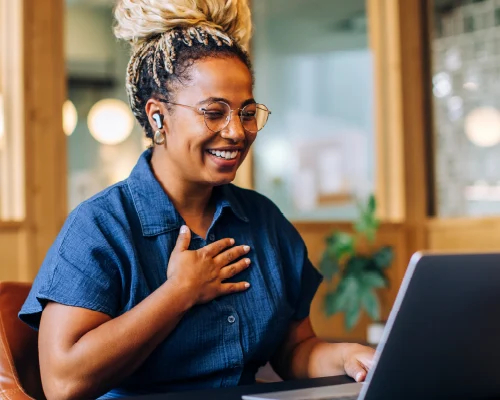 Woman showing empathy over video call
