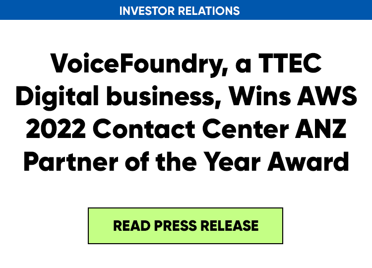 VoiceFoundry, a TTEC Digital business, Wins AWS 2022 Contact Center ANZ Partner of the Year Award. Read press release