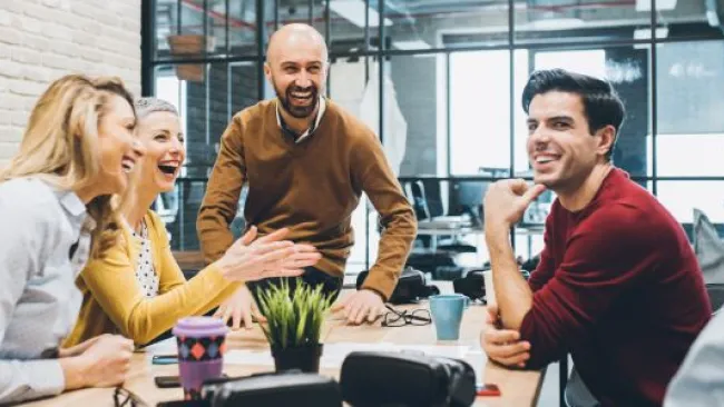 A happy team meeting