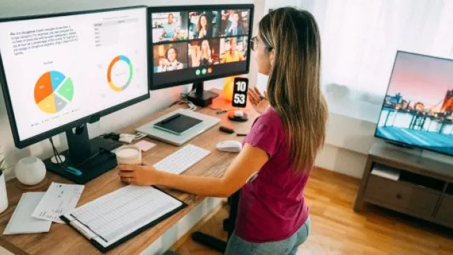 A woman working from home