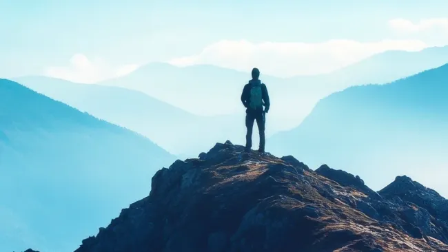 At the peak of a mountain