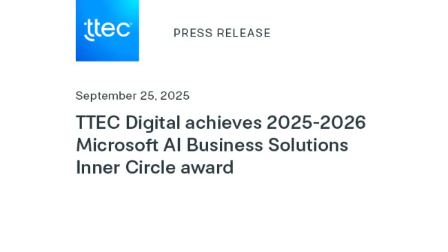 TTEC Digital achieves 2025-2026 Microsoft AI Business Solutions Inner Circle award