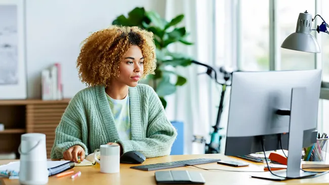 A woman working from home
