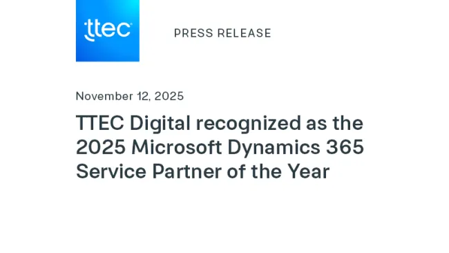 TTEC Digital recognized as the 2025 Microsoft Dynamics 365 Service Partner of the Year