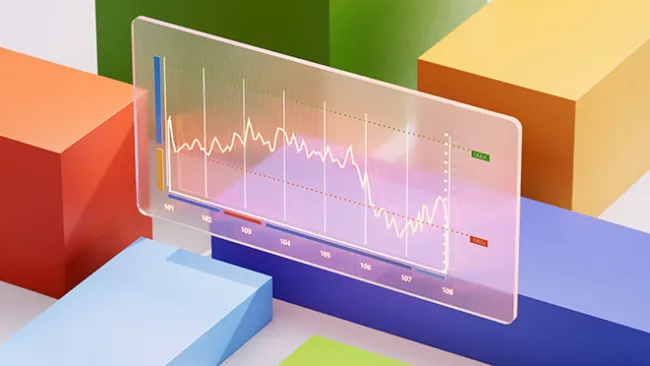 Graphic of blocks with a chart in the middle 