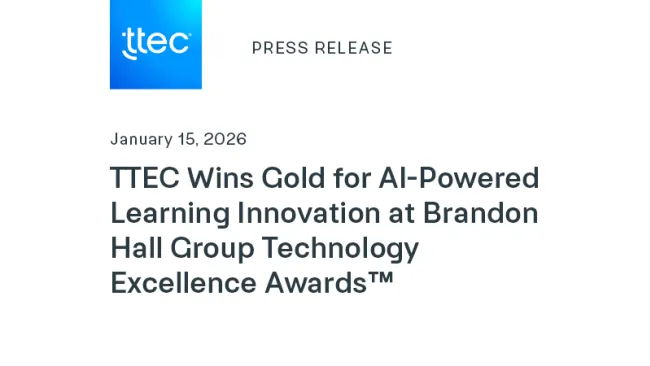 TTEC Wins Gold for AI-Powered Learning Innovation at Brandon Hall Group Technology Excellence Awards™
