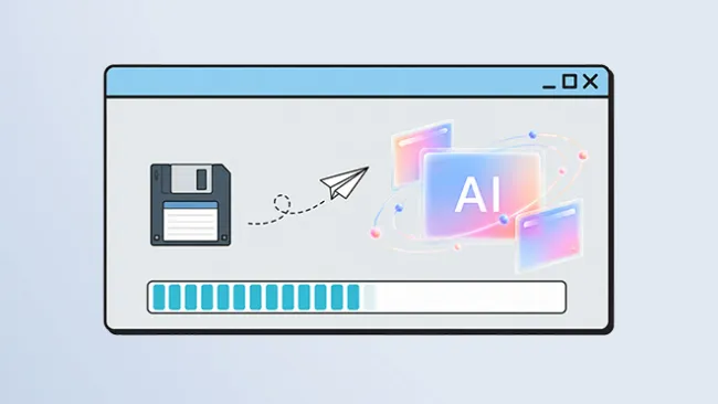 Illustration of a disk and AI image connected by an arrow