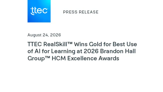 TTEC RealSkill™ Wins Gold for Best Use of AI for Learning at 2026 Brandon Hall Group™ HCM Excellence Awards