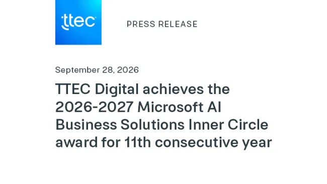 TTEC Digital achieves the 2026-2027 Microsoft AI Business Solutions Inner Circle award for 11th consecutive year