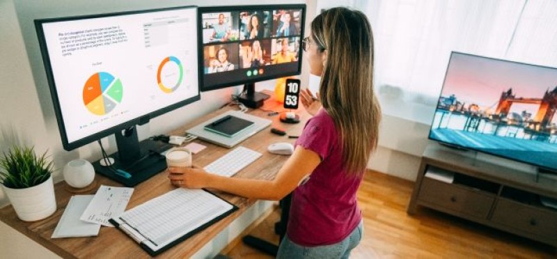 A woman working from home