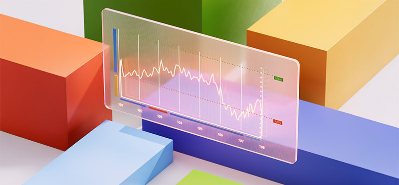 Graphic of blocks with a chart in the middle 