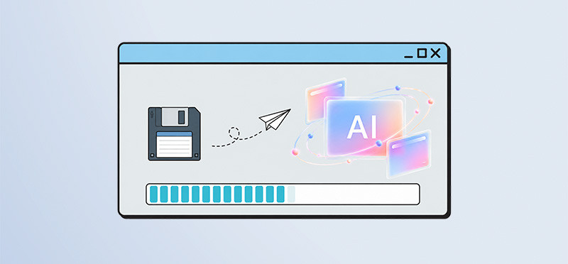 Illustration of a disk and AI image connected by an arrow