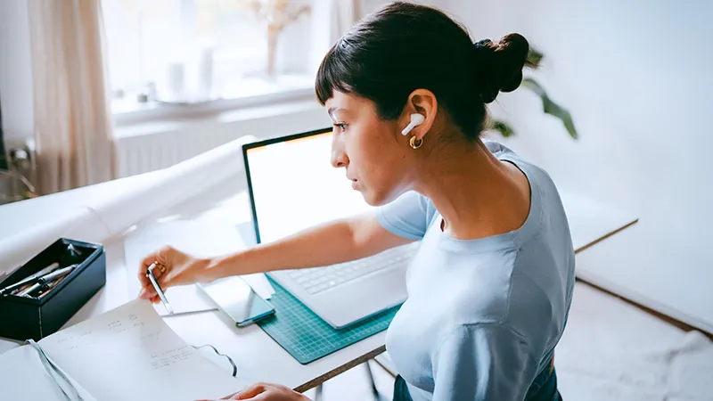 A woman working from home